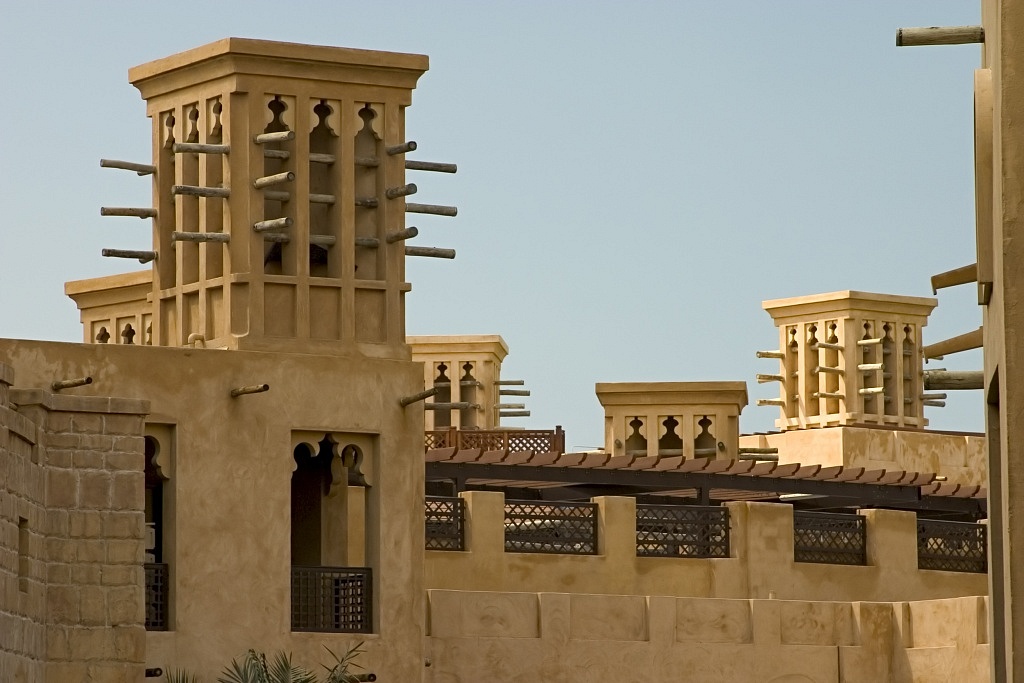Wind towers like those used by the ancient Persians